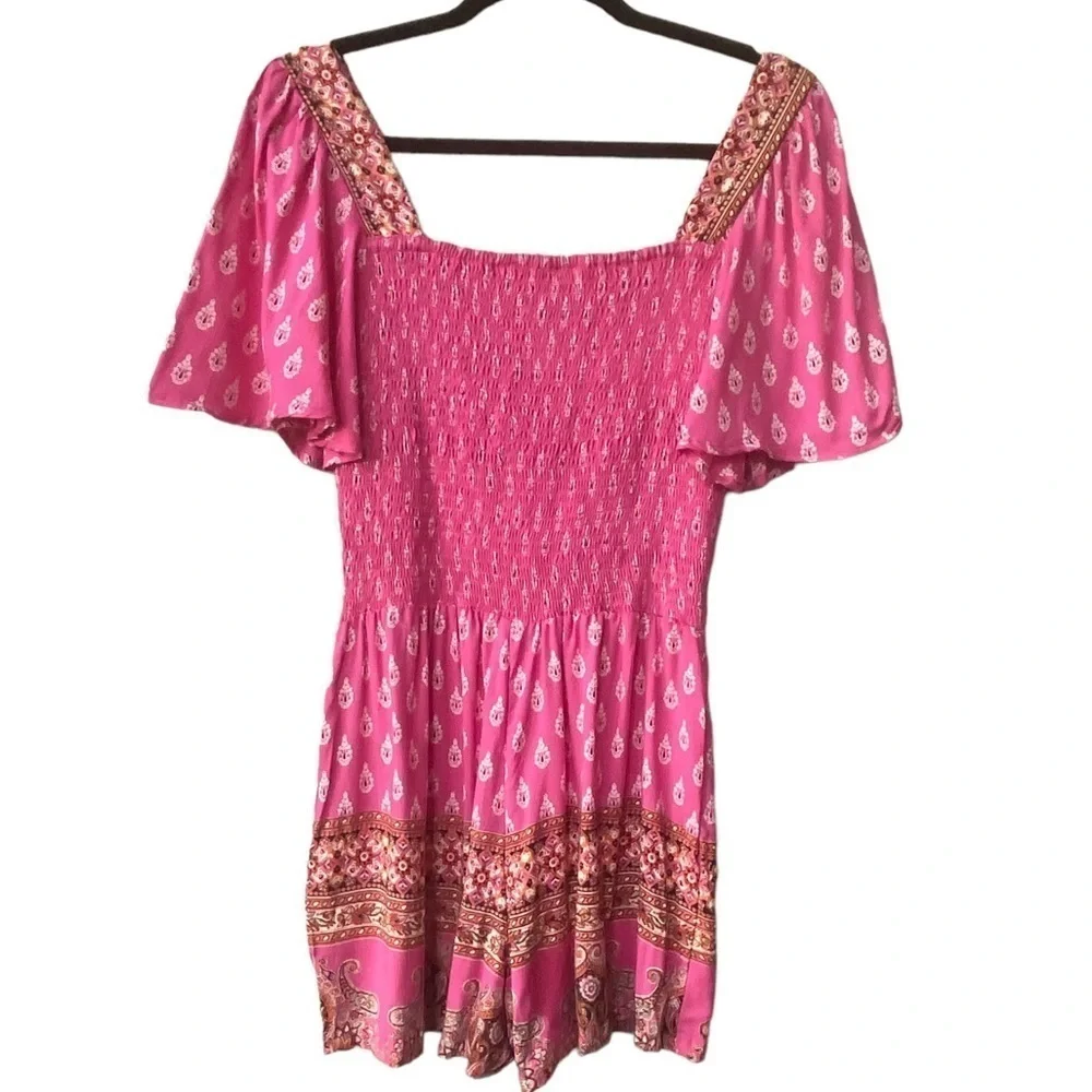 Francesca's Boho Romper Small NEW Cut Out Festival Western Coastal Cowgirl Pink - Picture 8 of 11
